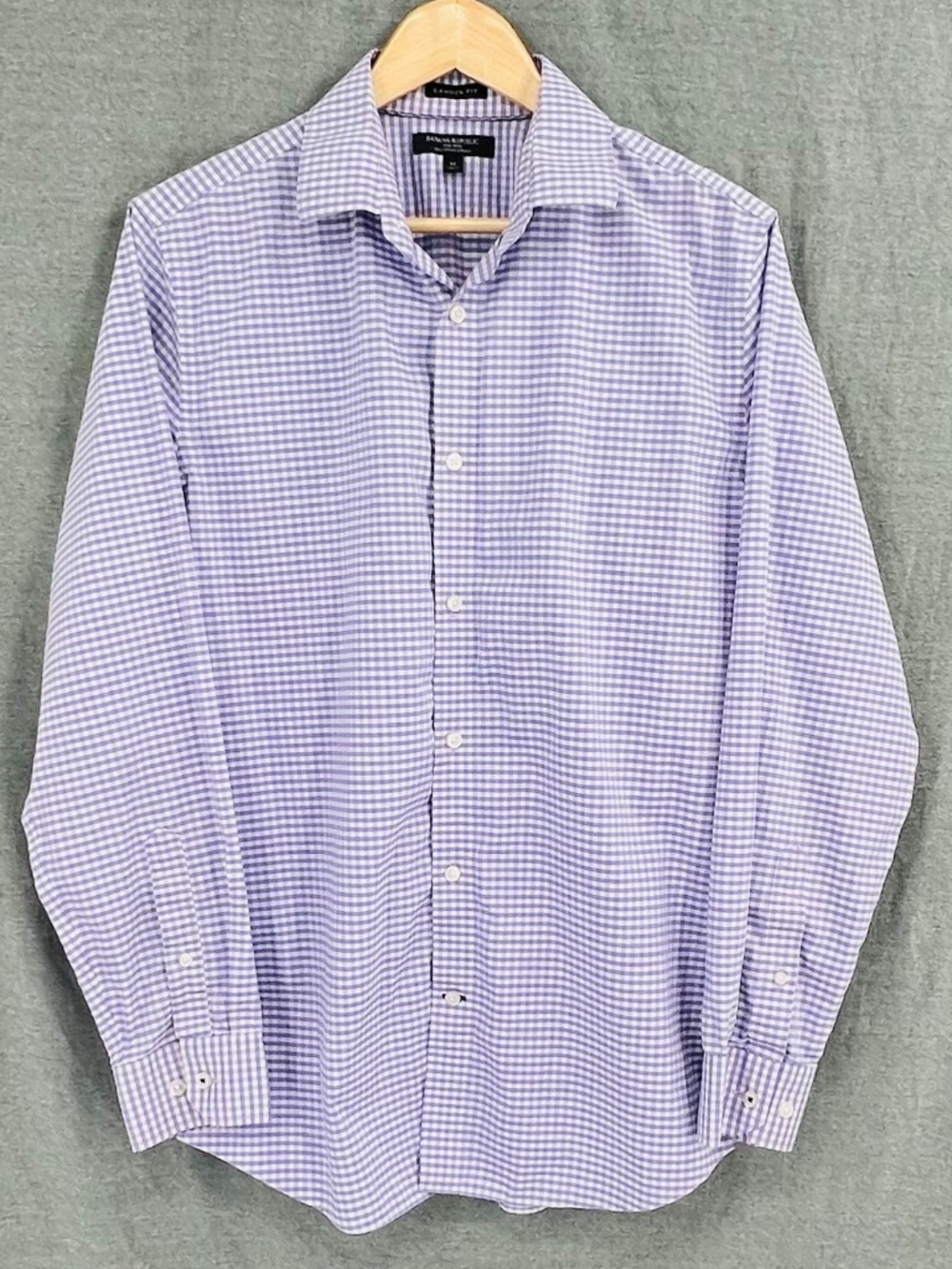 Banana Republic Camden Fit No-Iron 100% Cotton Stretch M Gingham Dress Shirt